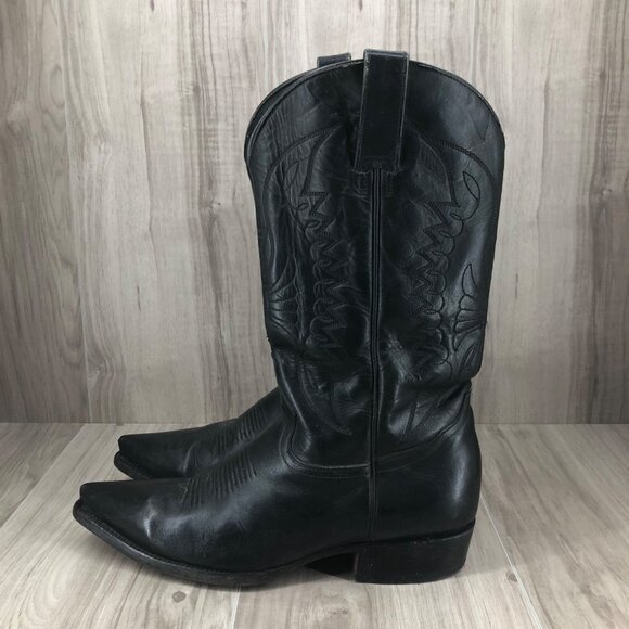 Rudel Western Boots Mens 8.5 Black Leather Pull On Rodeo Cowboy Boots - Picture 2 of 14